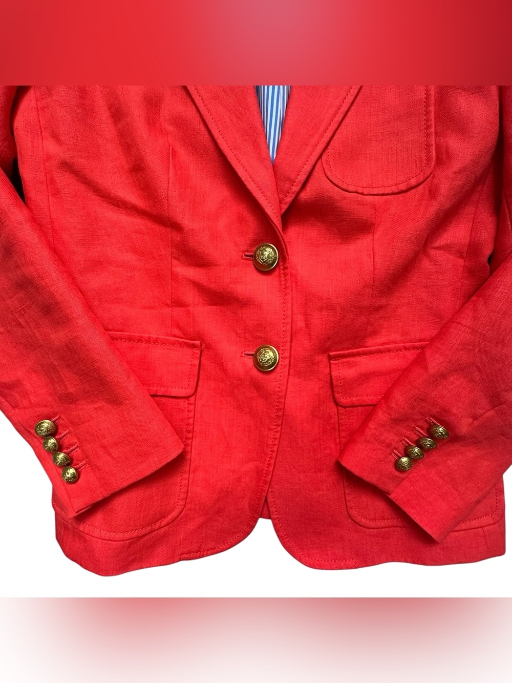 J.Crew Rhodes Linen Blazer Red Orange Gold Button Preppy Office Acadamia 4P - Picture 7 of 11